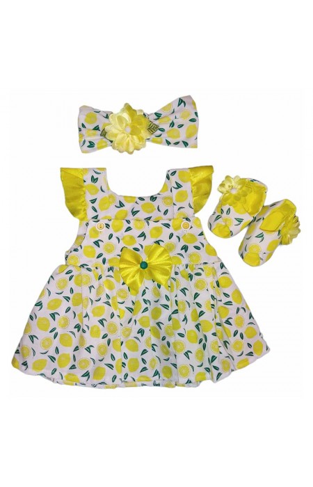 Limon Desenli Kız Bebek 3'lü Elbise Takımı
